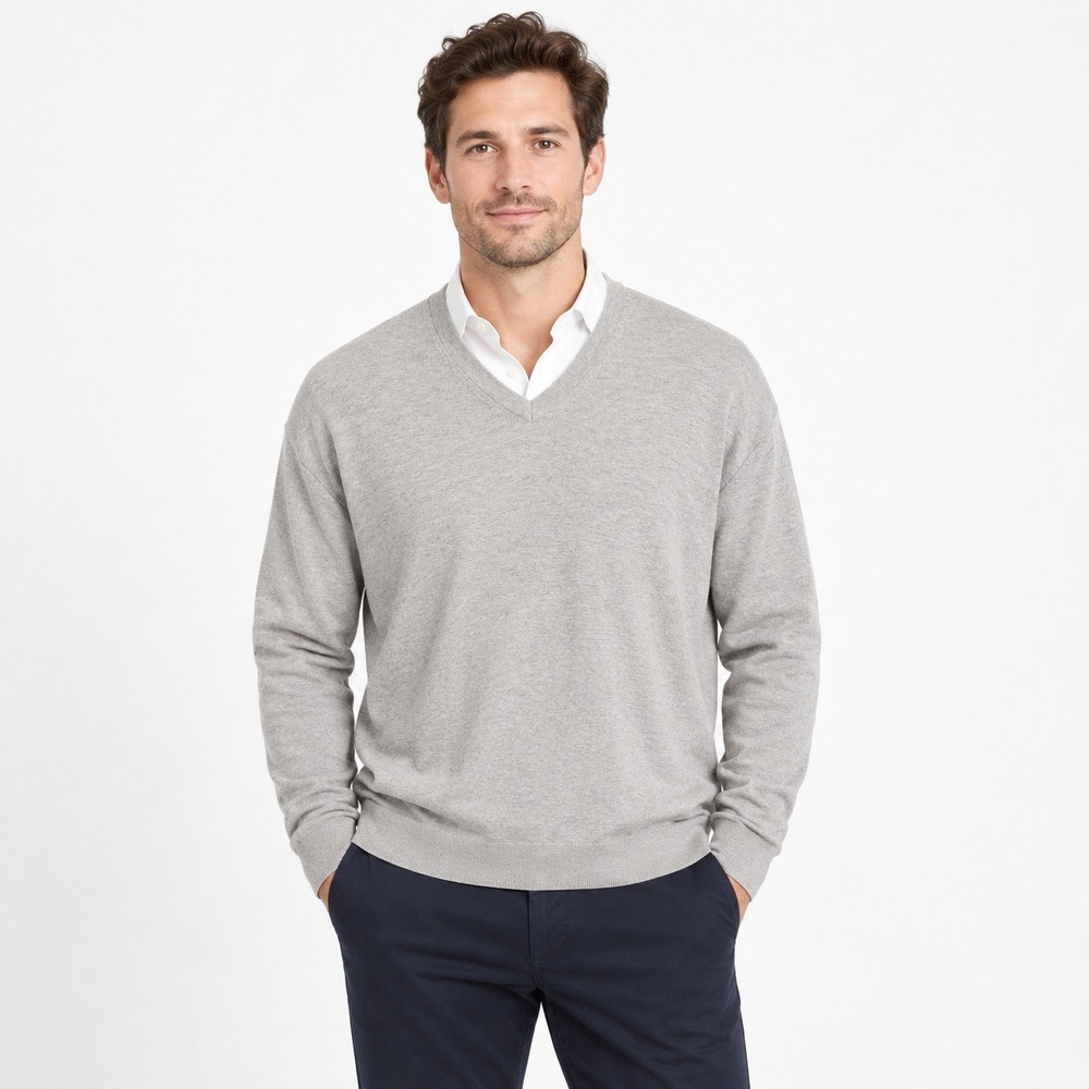 Banana Republic Men's XL Gray V-Neck Sweater Cotton Silk Cashmere Blend